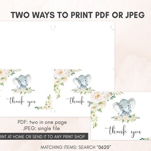 two ways to print a thank card for a baby elephant