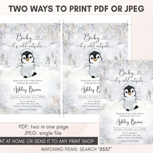 Bearbeitbare Winter Pinguin-Babyparty-Einladung, Gender Neutral Pinguin-Babyparty-Einladung, Baby Es ist kalt draußen Babyparty-Einladung, 0537 Bild 3