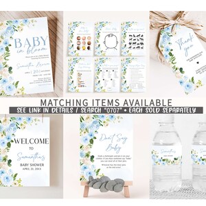 Calendario editable de fecha de vencimiento del baby shower de niño en flor, calendario de baby shower floral azul, predicción de cumpleaños del baby shower de primavera, 0707 imagen 2