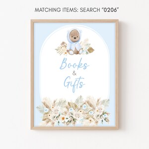 Orsetto Baby Shower Libri e regali Segno, Orsacchiotto Baby Shower Regali Segno, Boho Baby Shower Decor Segno, Ragazzo Baby Bear Modello stampabile 0206