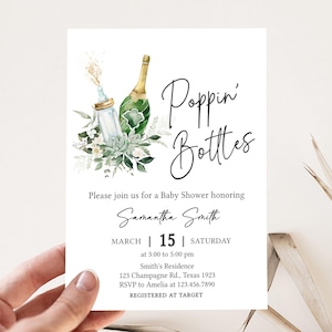 Editable Poppin Bottles Baby Shower Invitation, Gender Neutral Couples Baby Shower Invite, Baby Bottle Coed Baby Shower Invitation, 0998
