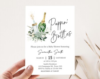 Editable Poppin Bottles Baby Shower Invitation, Gender Neutral Couples Baby Shower Invite, Baby Bottle Coed Baby Shower Invitation, 0998