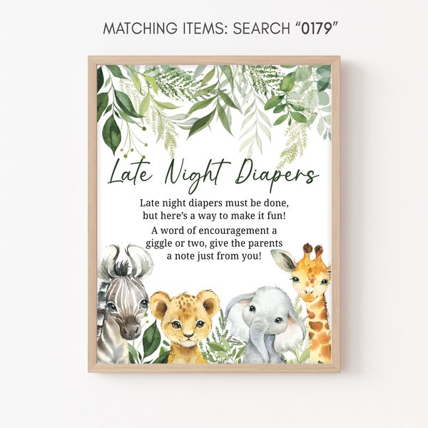 Late Night Diapers Sign Jungle Baby Shower Safari Animals Baby Shower Diaper Thoughts Sign Safari Printable Sign Greenery Decorations 0179