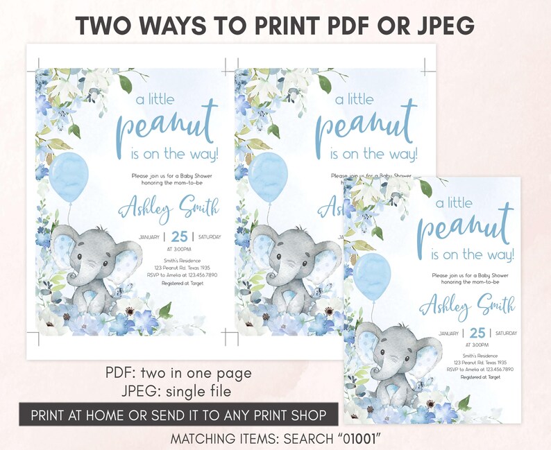 Baby Boy Elephant Invitation Template
