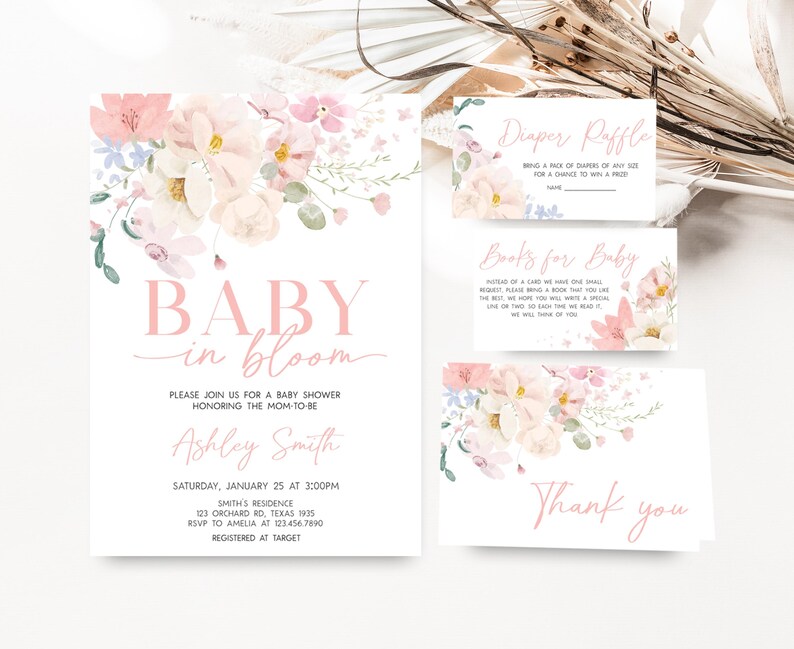Baby in Bloom Baby Shower Invitation Set