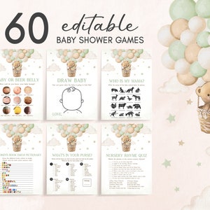 Editable Green Bear Baby Shower Games Bundle, We Can Bearly Wait Baby Shower Game Pack, Gender Neutral Boho Bear Baby Shower Games Set 0414