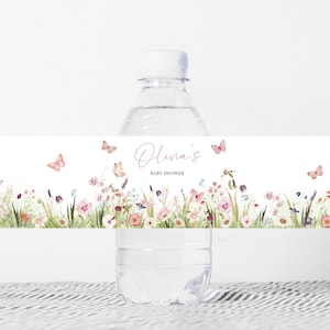 Etiquette modifiable pour biberon papillon, Etiquette d'eau pour baby shower Petite fille papillon, Stickers floral pour bouteille d'eau papillon, 01021