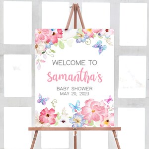 Editable Butterfly Baby Shower Welcome Sign, Spring Floral Butterfly Shower Welcome Poster, Butterfly Baby in Bloom Printable Template 0229