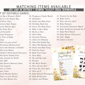 a baby shower game with a list of items