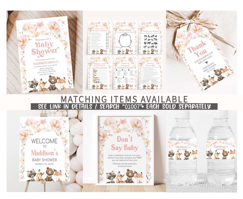 a set of baby shower items with a teddy bear theme