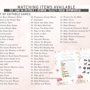 a baby shower game with a list of items