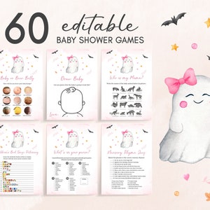 Editable Pink A Little Boo Baby Shower Games Bundle, Girl Ghost Halloween Baby Shower Game Pack, Girl Halloween Baby Shower Game Set, 0488