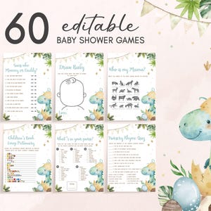 Editable Dinosaur Baby Shower Games Bundle, Rawr It&#39;s a Boy Dino Baby Shower Games Pack, Hatching Soon Boy Dinosaur Baby Shower Games, 01087