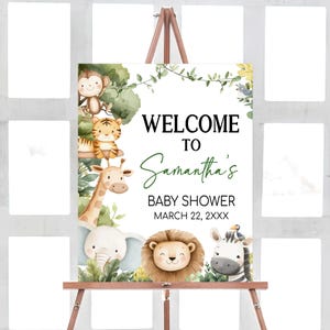 Bearbeitbar Es ist ein Junge Safari-Babyparty-Willkommensschild, Dschungel-Babyparty-Willkommensplakat, Greenery Wild One Safaritiere Babyparty, 0996
