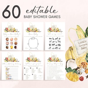 Editable Locally Grown Baby Shower Games Bundle, Gender Neutral Organic Baby Shower Game Pack, Farmers Market Baby Shower Game Template 0960