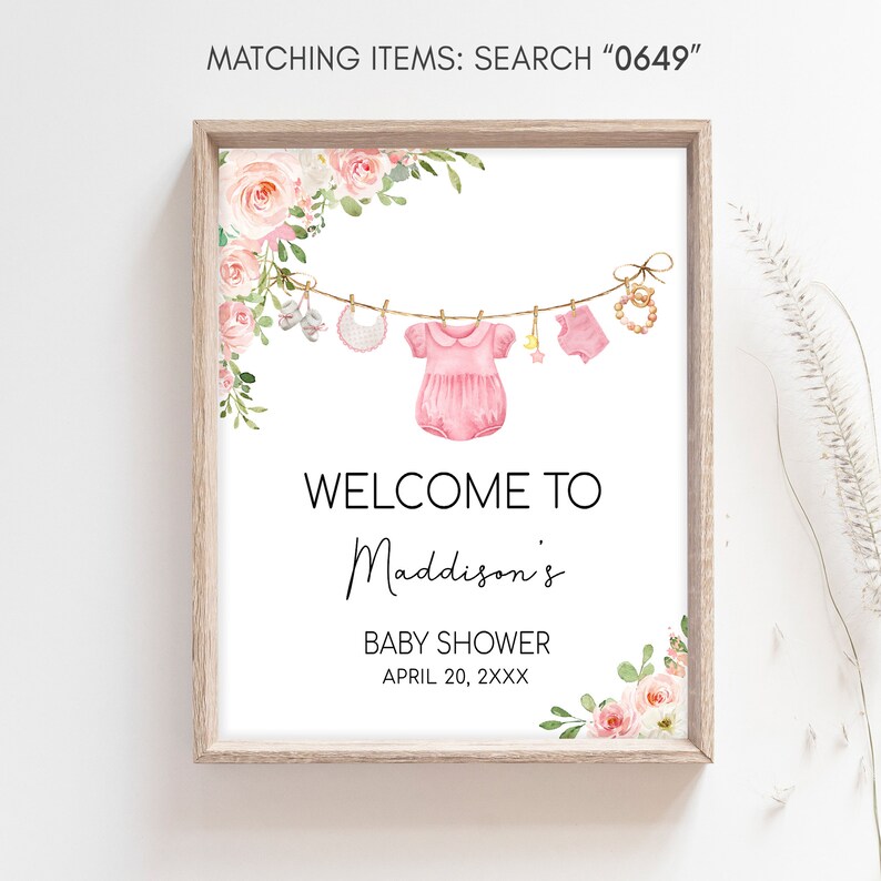 Editable Girl Baby Clothes Baby Shower Welcome Sign, Pink Boho Baby Shower Welcome Poster, Sweet Baby Girl Baby Shower Address Sign, 0649 image 3