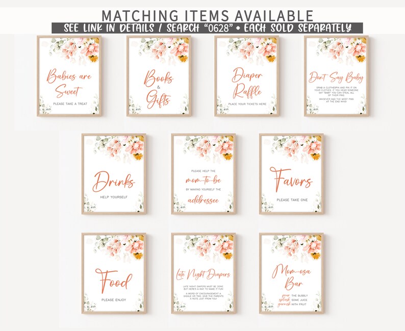 Editable Oh Baby Spring Baby Shower Invitation Bundle, Spring Flowers Baby Shower Invitation Set, Pink Floral Girl Baby Shower Invite, 0628 image 9