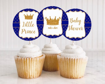 Royal Baby Shower Cupcake Toppers, Prince Baby Shower Toppers, Little Prince Baby Shower Cupcake Topper, Digital File Instant Download 28