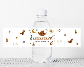 Editable Wild West Baby Shower Water Bottle Labels, Cowboy Baby Shower Bottle Label, Western Theme Country Baby Shower Water Label Boho 0183