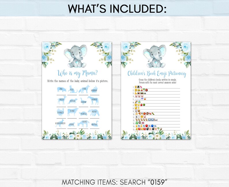 Elephant Baby Shower Game Bundle Boy Baby Shower Activity Etsy