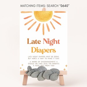 Late Night Diaper Sign Sunshine Baby Shower, Here Comes the Son Baby Shower Diaper Thoughts Sign, Retro Sun Baby Shower, Boy Boho Shine 0640