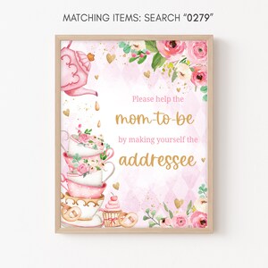 Envelope Station Sign Tea Party Baby Shower, A Baby is Brewing Baby Shower Addressee Sign, Pink Floral Tea Party Baby Shower Address, 0279