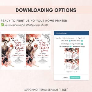 The image is a screenshot of a website or application that offers multiple print options for users to print their designs. It includes a list of print sizes and a page number, as well as a page number and a page number. The text indicates that the user can print as a PDF with multiple sheets, and that the design can be printed using a home printer. The image also includes a button for the user to "Cancel" the print.