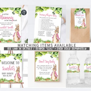 Editable Pink Peter Rabbit Baby Shower Bottle Label, Girl Rustic Bunny Baby Shower Water Label, Spring Garden Party Printable Template 0241 image 5