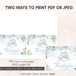 two ways to print a thank card for a baby elephant