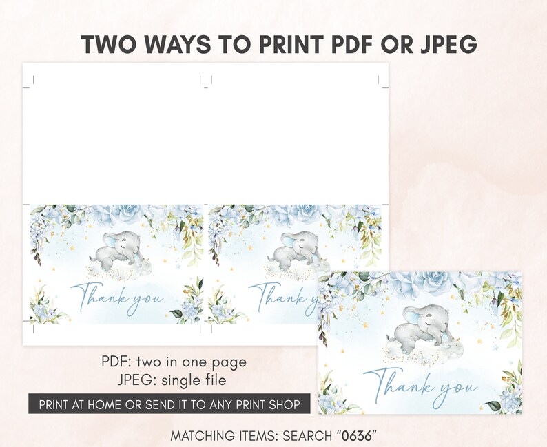 two ways to print a thank card for a baby elephant