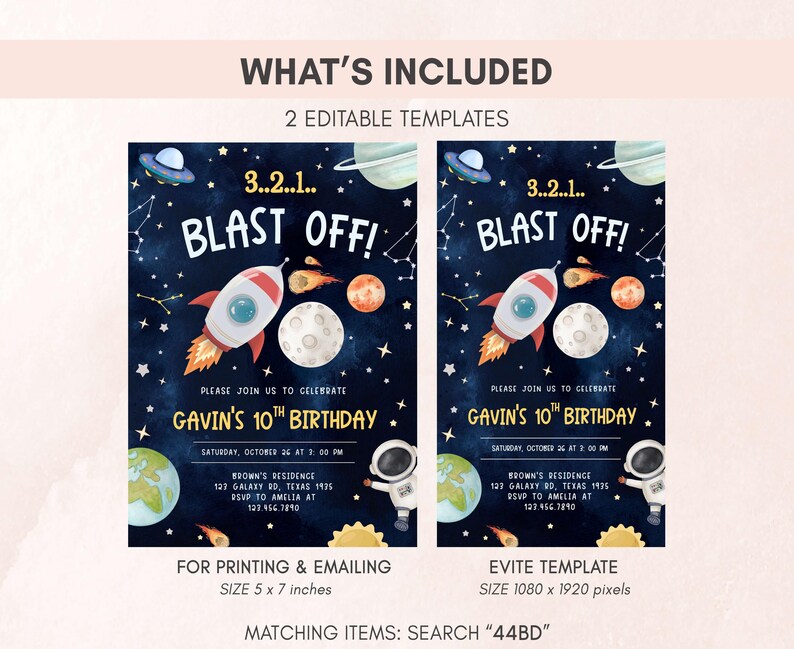 Outer Space Birthday Invitation Set