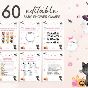 Editable A Little Boo Baby Shower Games Bundle, Girl Ghost Halloween Baby Shower Game Pack, Pink Halloween Baby Shower Games Template 0446
