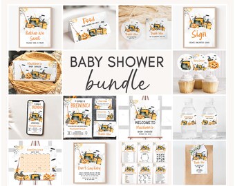 Paquete editable para baby shower de Halloween "Un bebé está en ciernes", paquete de baby shower de bruja espeluznante, plantilla de megapaquete para baby shower de Halloween neutral, 01148