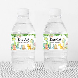 a bottle of water with dinosaurs on it