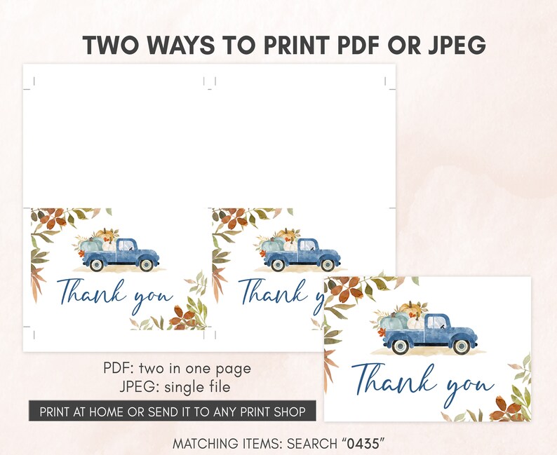 Editable Blue Pumpkin Pickup Truck Baby Shower Invitation Bundle, Fall Baby Shower Invite Set, Boy Autumn Baby Shower Invitation Pack 0435 image 7
