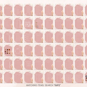a sheet of pink stickers with different designs