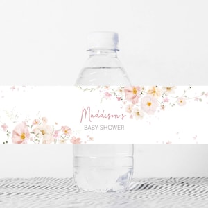 Editable Baby in Bloom Baby Shower Bottle Label, Girl Spring Floral Baby Shower Water Label, Baby in Bloom Wildflower Bottle Stickers, 01015
