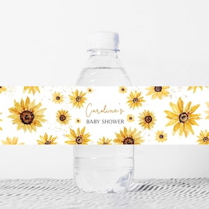 Bearbeitbares Sonnenblumen-Babypartyflaschenetikett, rustikales Sonnenblumen-Babypartyetikett, ein kleiner Sonnenblumen-Blumen-Babypartyflaschenaufkleber, 01117