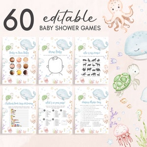 Editable Under The Sea Baby Shower Games Bundle, Neutral Nautical Baby Shower Game Pack, Sea Creatures Ocean Baby Shower Games Template 0716