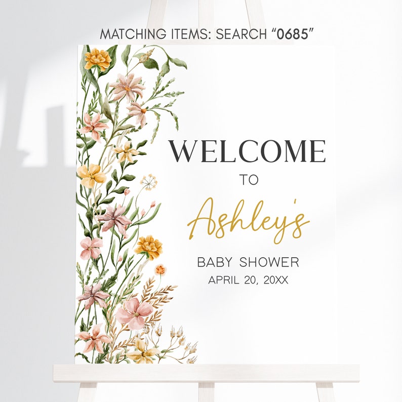 Editable Baby in Bloom Garden Baby Shower Welcome Sign, Wildflower Spring Baby Shower Welcome Poster, Baby in Bloom Floral Baby Shower, 0685 image 3