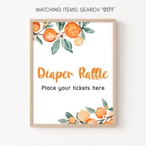 Diaper Raffle Sign A Little Cutie is on way Baby Shower, Clementine Orange Gender Neutral Baby Shower Game Sign Decoration, Printable 0171