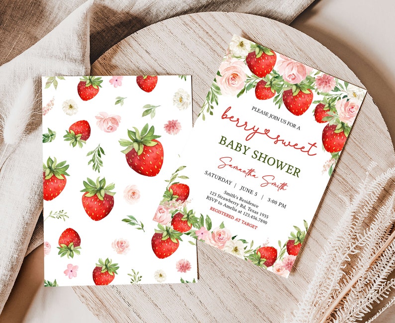 a close up of a baby shower card on a table