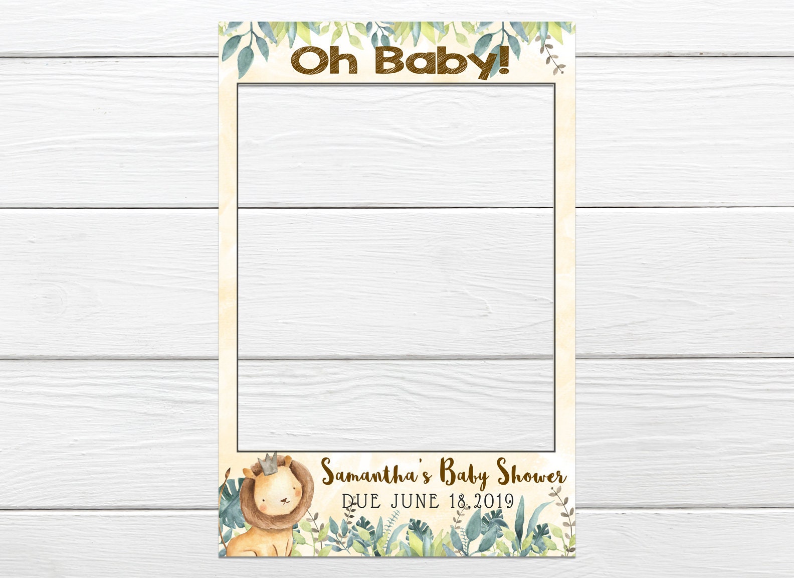Lion Baby Shower Photo Frame Baby Lion Photo Prop Animal Baby Shower Prop Printable Baby Lion Party Prop BSL 98