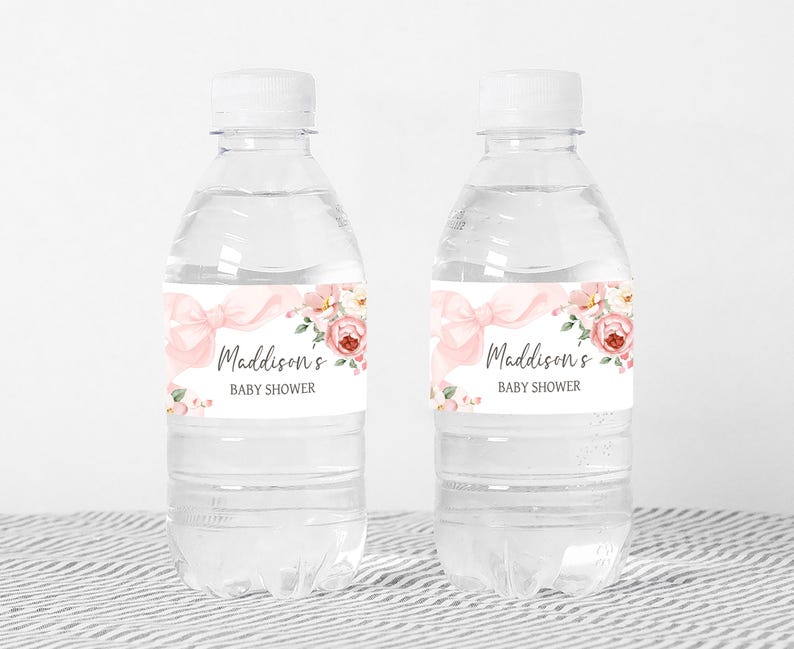 Floral Coquette Baby Shower Water Bottle Label