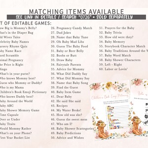 a baby shower game with a list of items