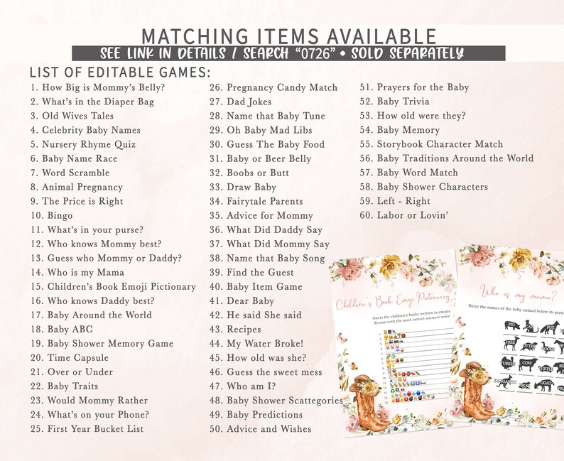 a baby shower game with a list of items