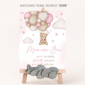 Mom Osa Bar Sign Girl Bear Balloon Baby Shower, We Can Bearly Wait Baby Shower Momosa Sign, Pink Boho Bear Baby Shower Mimosa Signs, 0598