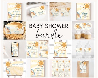 Pacchetto modificabile per baby shower Sun, pacchetto per baby shower Boy Sonshine, arriva il figlio, modello Mega Bundle per baby shower Boho Sunshine, 01048