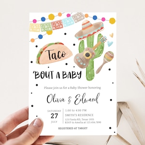 Editable Taco A Bout A Baby Fiesta Baby Shower Invitation, Mexican Baby Shower Invite, Gender Neutral Cactus Baby Shower Invitation, 0740