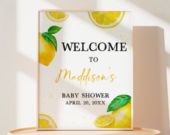 Editable Lemon Baby Shower Welcome Sign, Minimalist Lemonade Baby Shower Welcome Poster, Gender Neutral Summer Citrus Baby Shower Sign, 0720